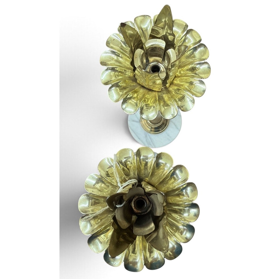 Vintage CAI CO Italian Brass Marble Candlesticks Pair 14 Inch