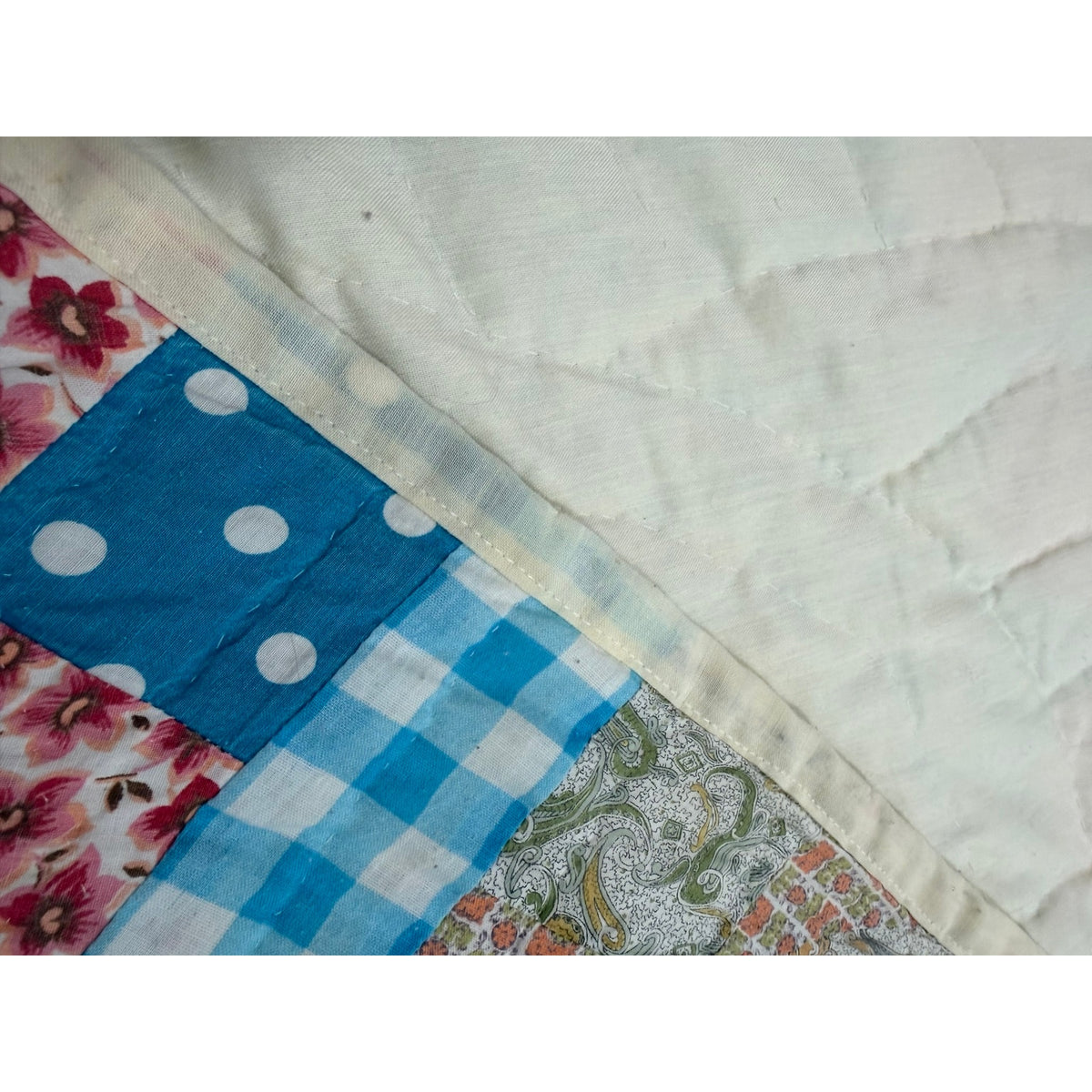 Vintage Hand Quilted 20-Piece Nine Patch Quilt Blue Gingham 66 x 77 – additional view 11