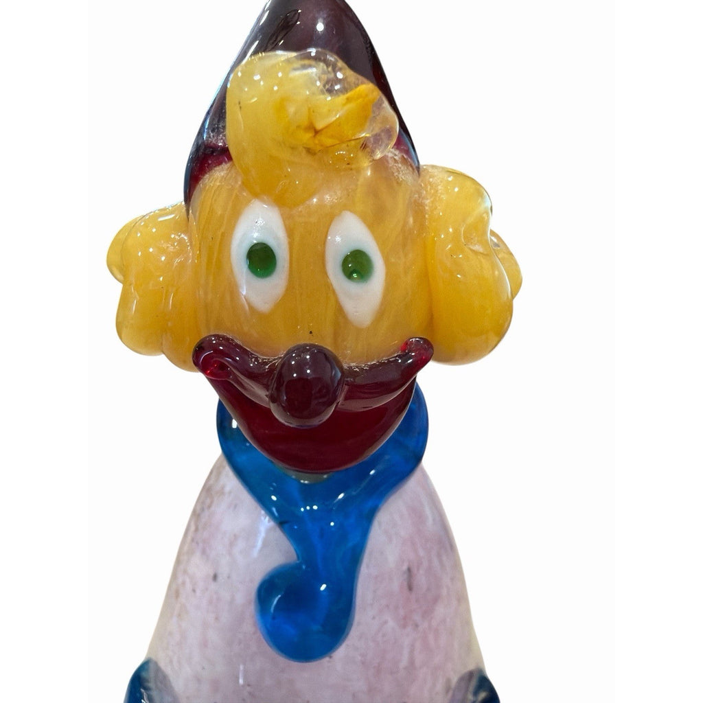 Vintage Italian Art Glass Clown Figurine Pink Blue Original Serouya Label 9.5"