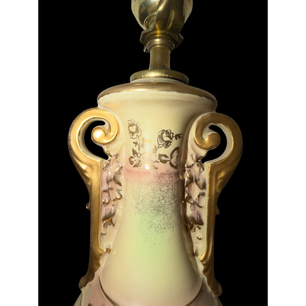 Vintage Beckwith China Porcelain Floral Urn Table Lamp Pink Gold 25 Inch