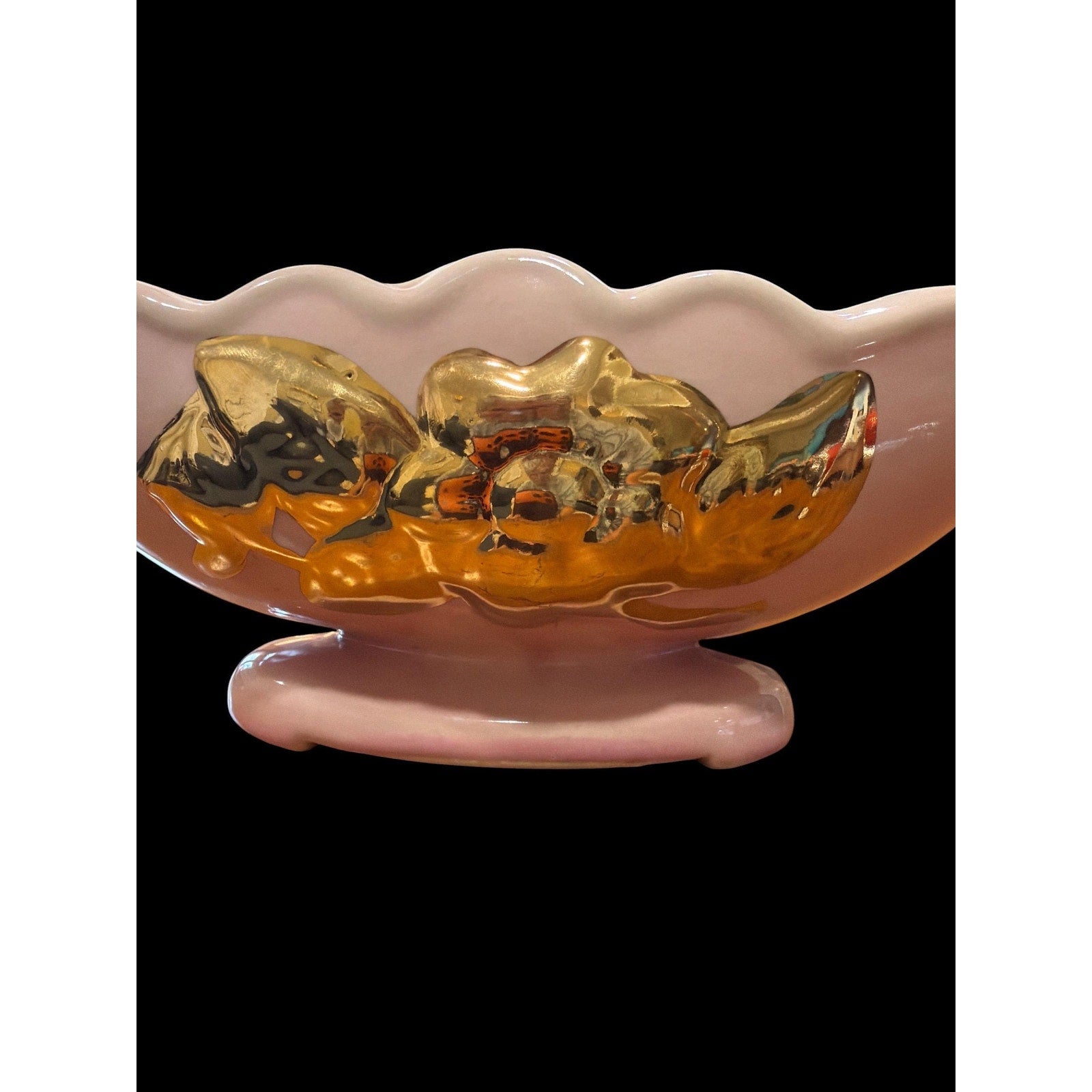 Vintage Pink Gold Bowl Planter Mid Century Modern Centerpiece Hollywood Regency