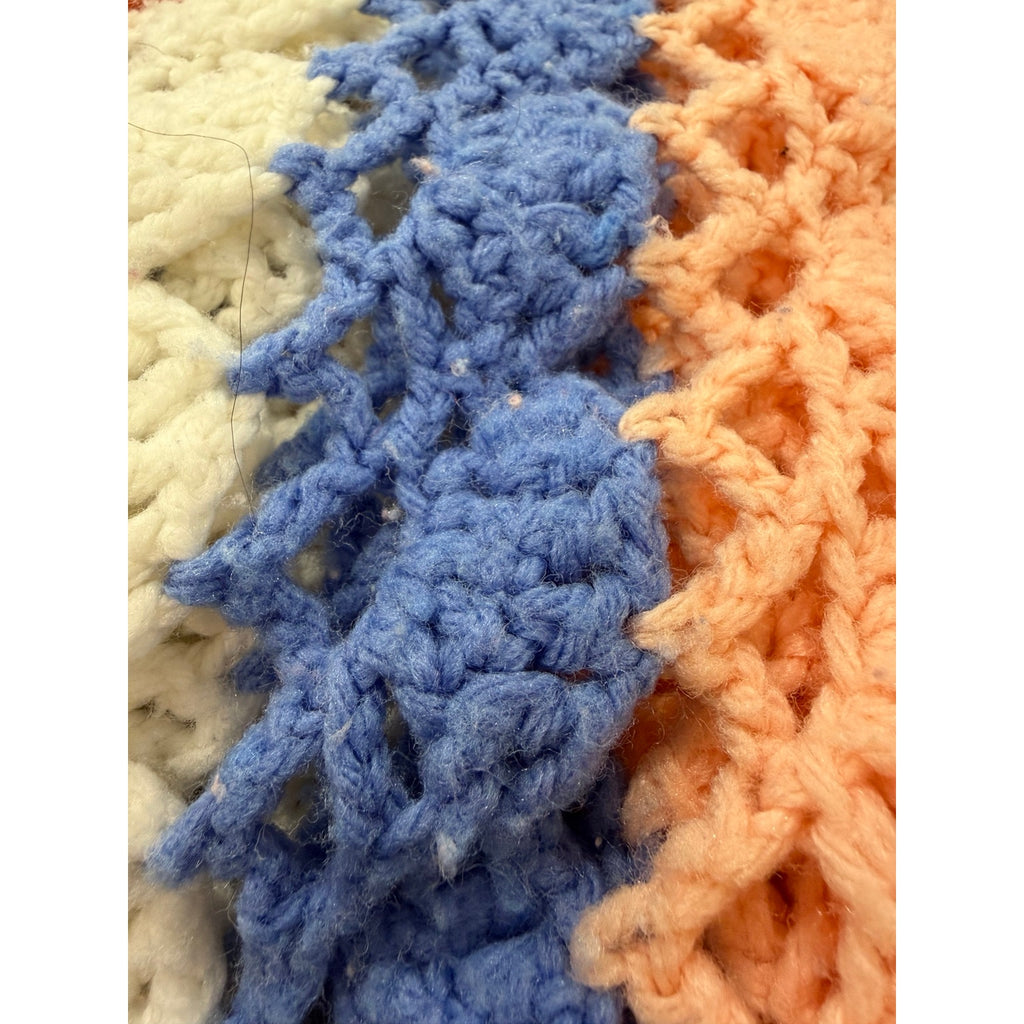 Vintage Crochet Lap Blanket Peach Blue Cream Handmade Afghan 25 x 60 – additional view 4