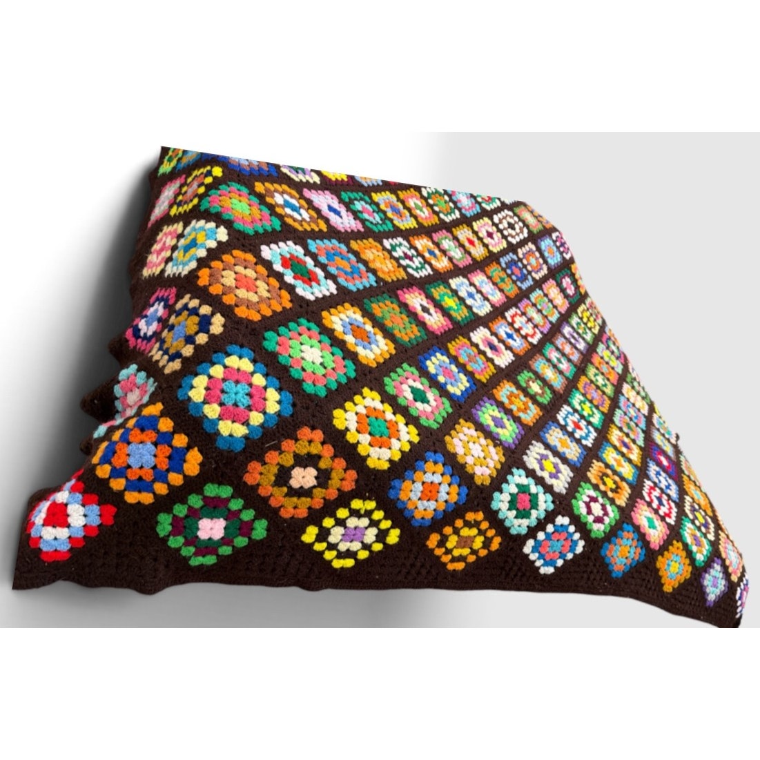 Vintage King Size Granny Square Crochet Afghan 115 x 85 Handmade Bedspread – additional view 10