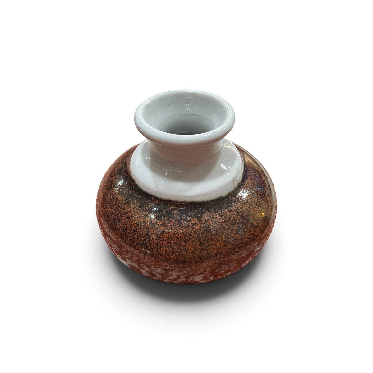 Vintage Studio Pottery Bud Vase Copper Brown White Reactive Glaze 2.5"