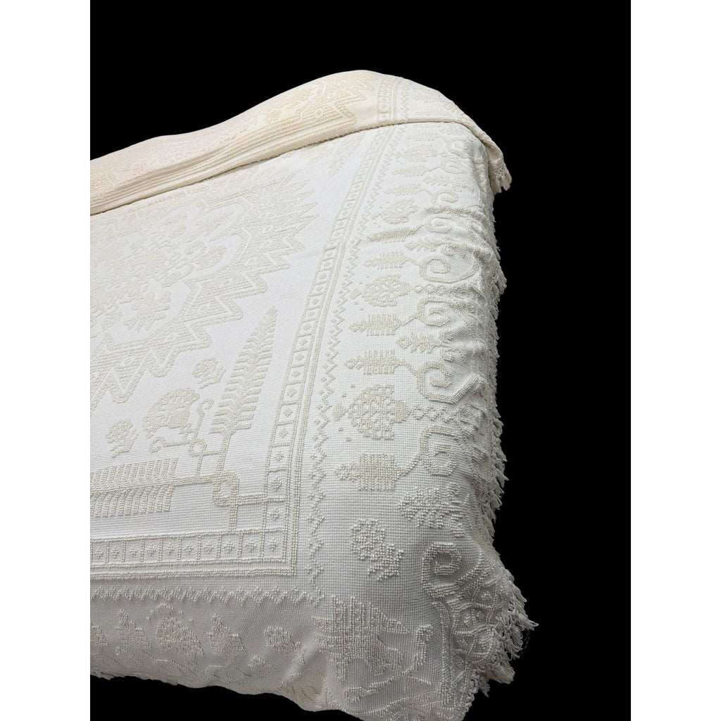 Vintage Sears Ivory Chenille Bedspread King 100x122 Cotton Fringe Medallion