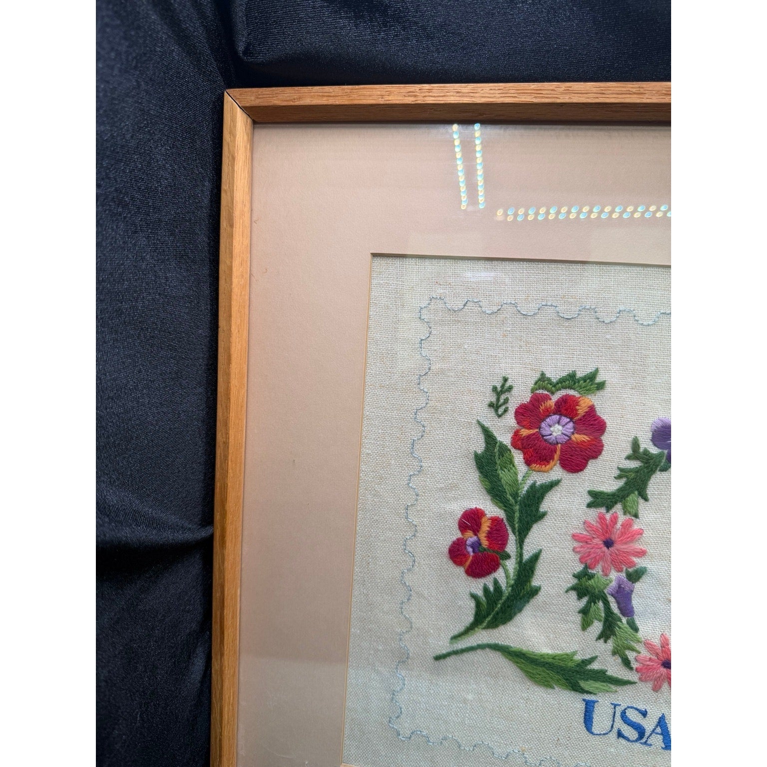 Vintage Framed Hand Embroidered LOVE Sampler Floral Needlework Wall Art