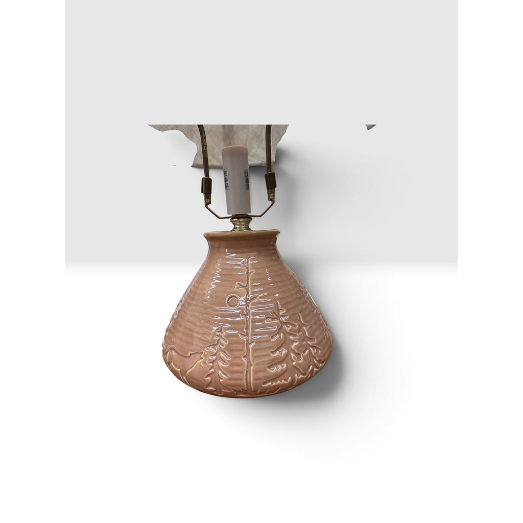 Woodland Ceramic Table Lamp Pine Tree Relief Pinecone Finial Linen Shade 17" – additional view 8