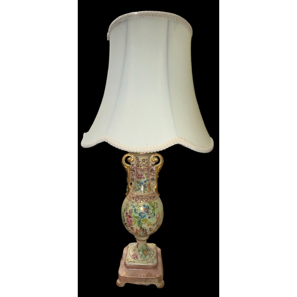 Vintage Beckwith China Porcelain Floral Urn Table Lamp Pink Gold 25 Inch