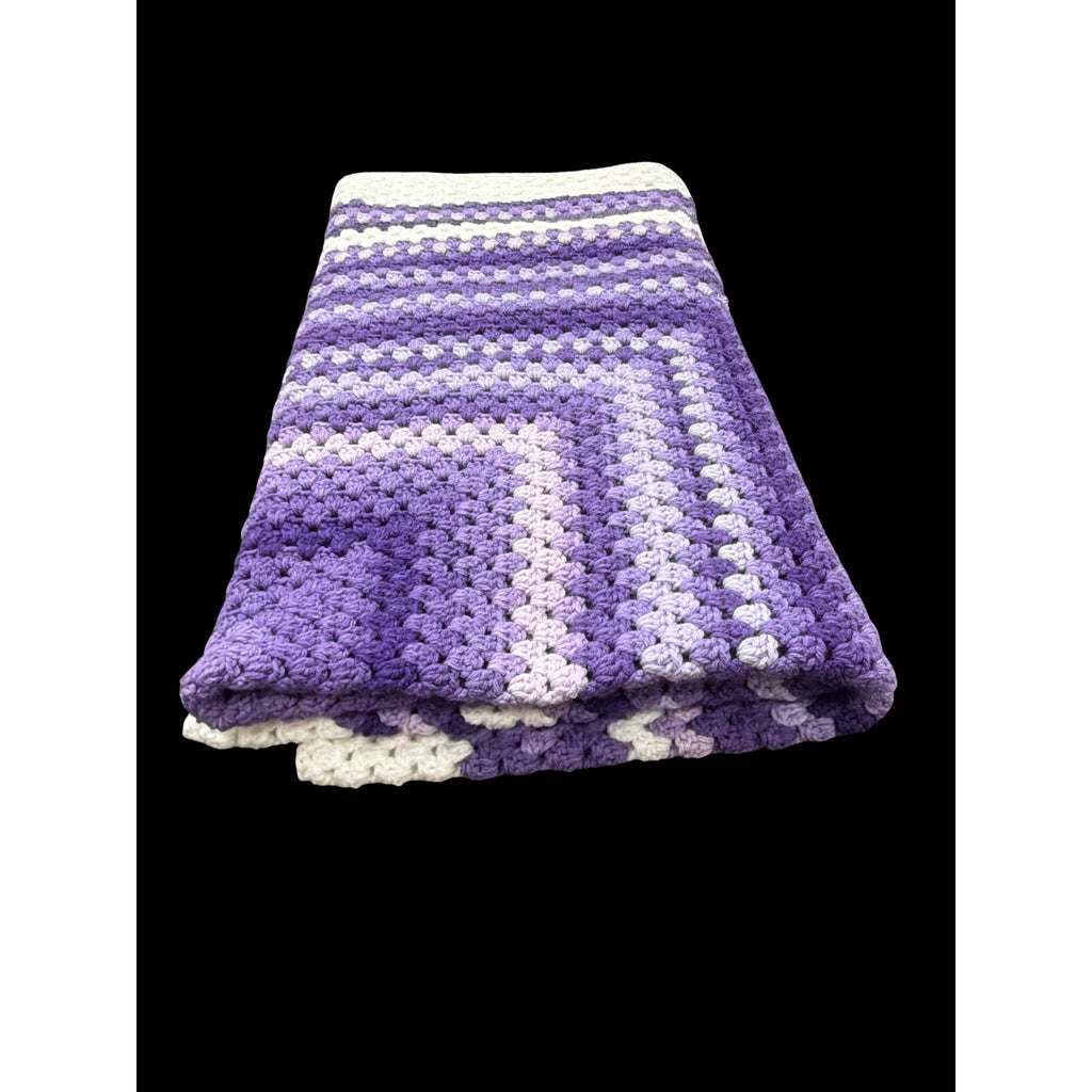Handmade Crochet Afghan Purple Lavender Cream Granny Stitch Blanket 60" Square