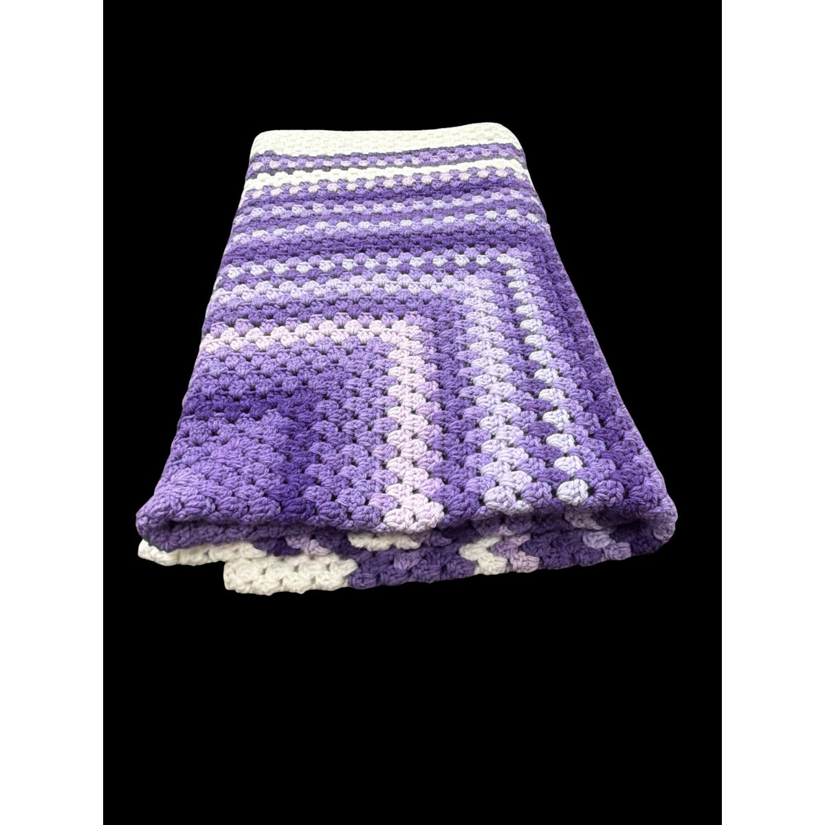 Handmade Crochet Afghan Purple Lavender Cream Granny Stitch Blanket 60" Square
