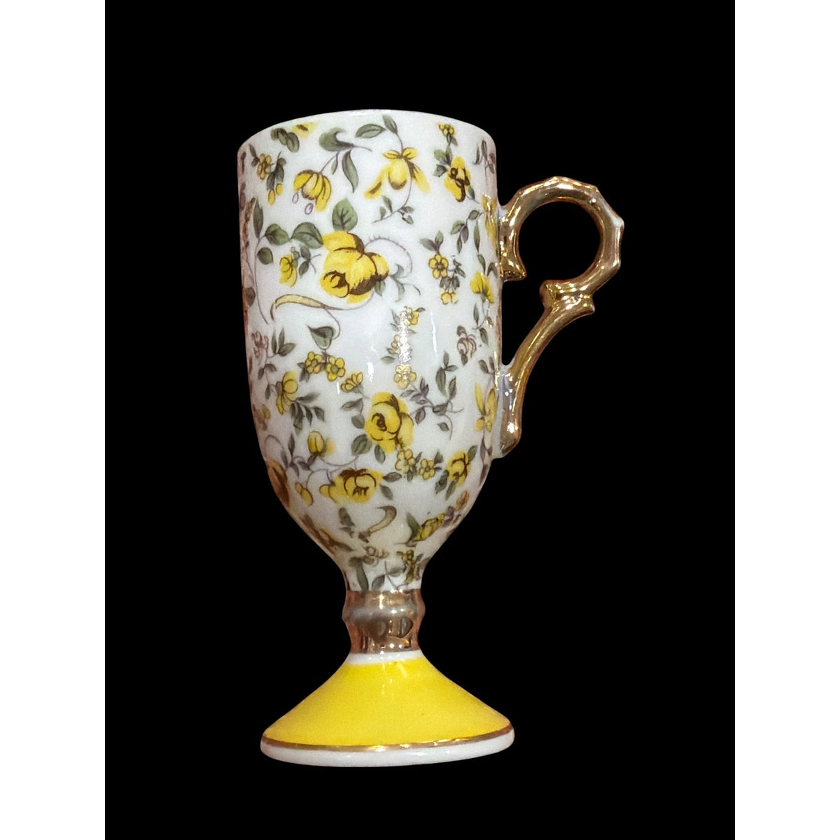 Vintage Inarco Japan Demitasse Cup Saucer Yellow Rose Chintz Gold 1960s