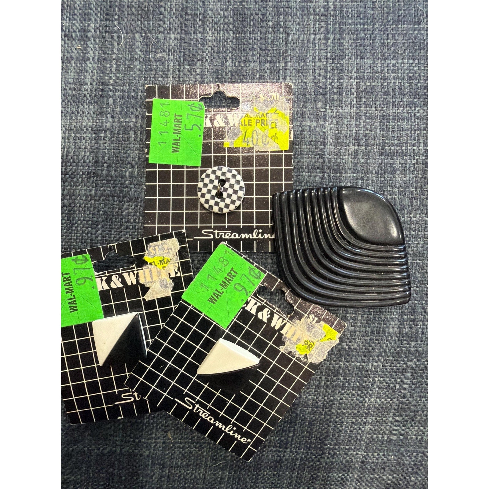 Vintage Black White Geometric Buttons Art Deco Memphis Style Sewing Lot NOS