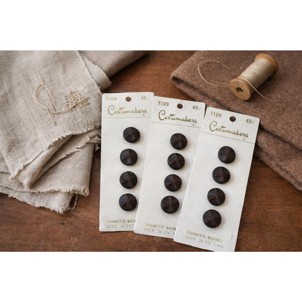 Vintage Costumakers Buttons: Rustic Brown Leather-Look Starburst (Size 24)