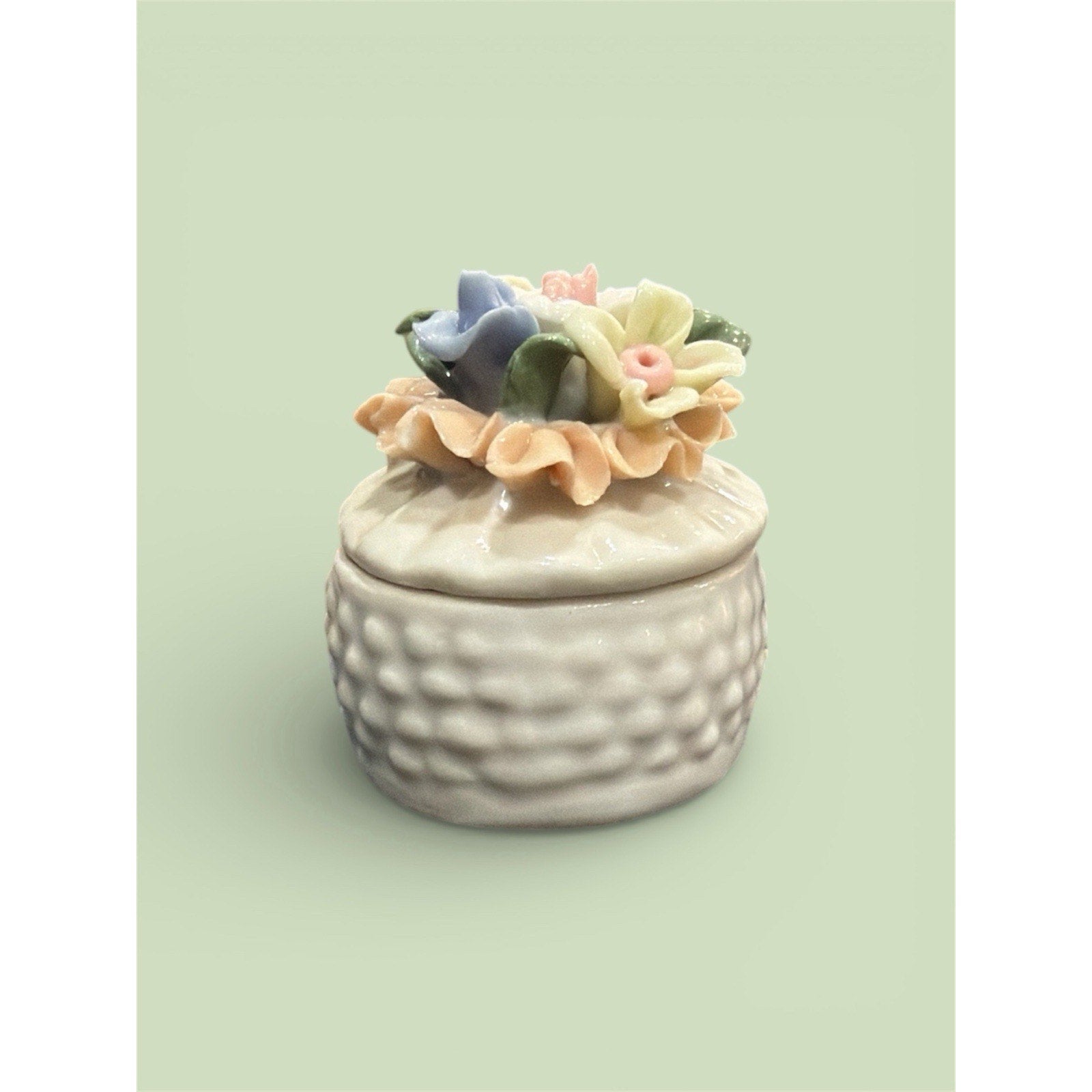 Whispered Vows — Vintage Floral Porcelain Trinket Box Keepsake for Love Stories