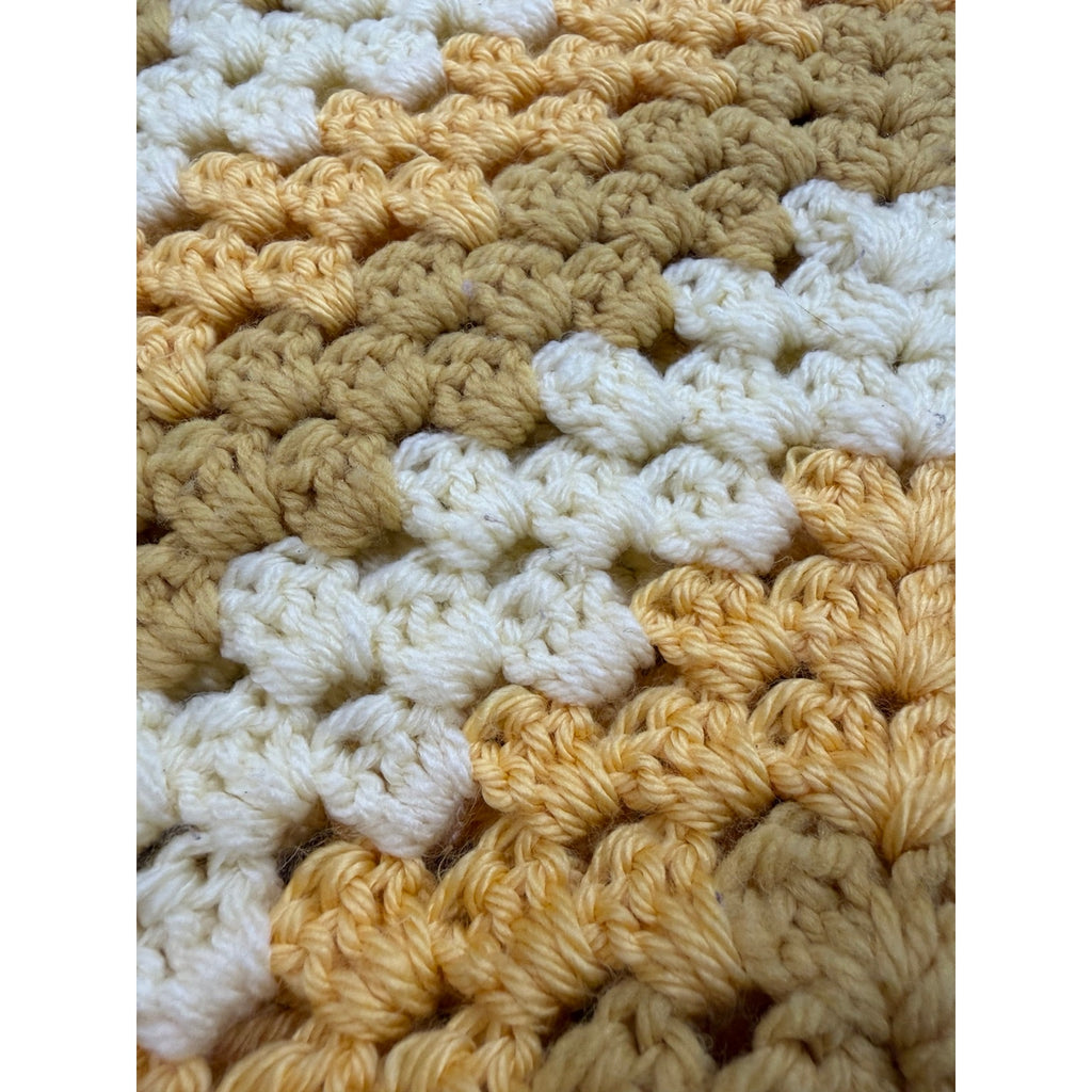 Handmade Crochet Lap Afghan Mustard Yellow Cream 40" Square