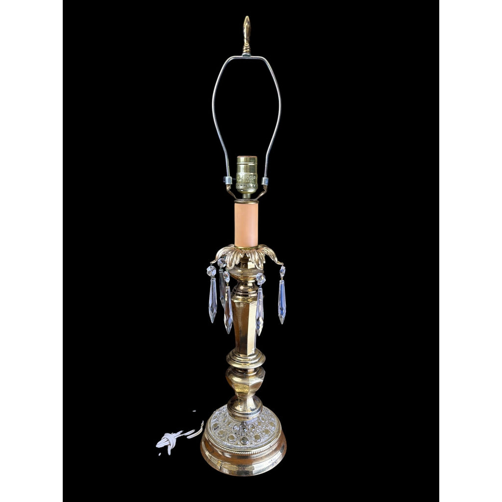 Vintage Hollywood Regency Brass & Crystal Prism Buffet Table Lamp