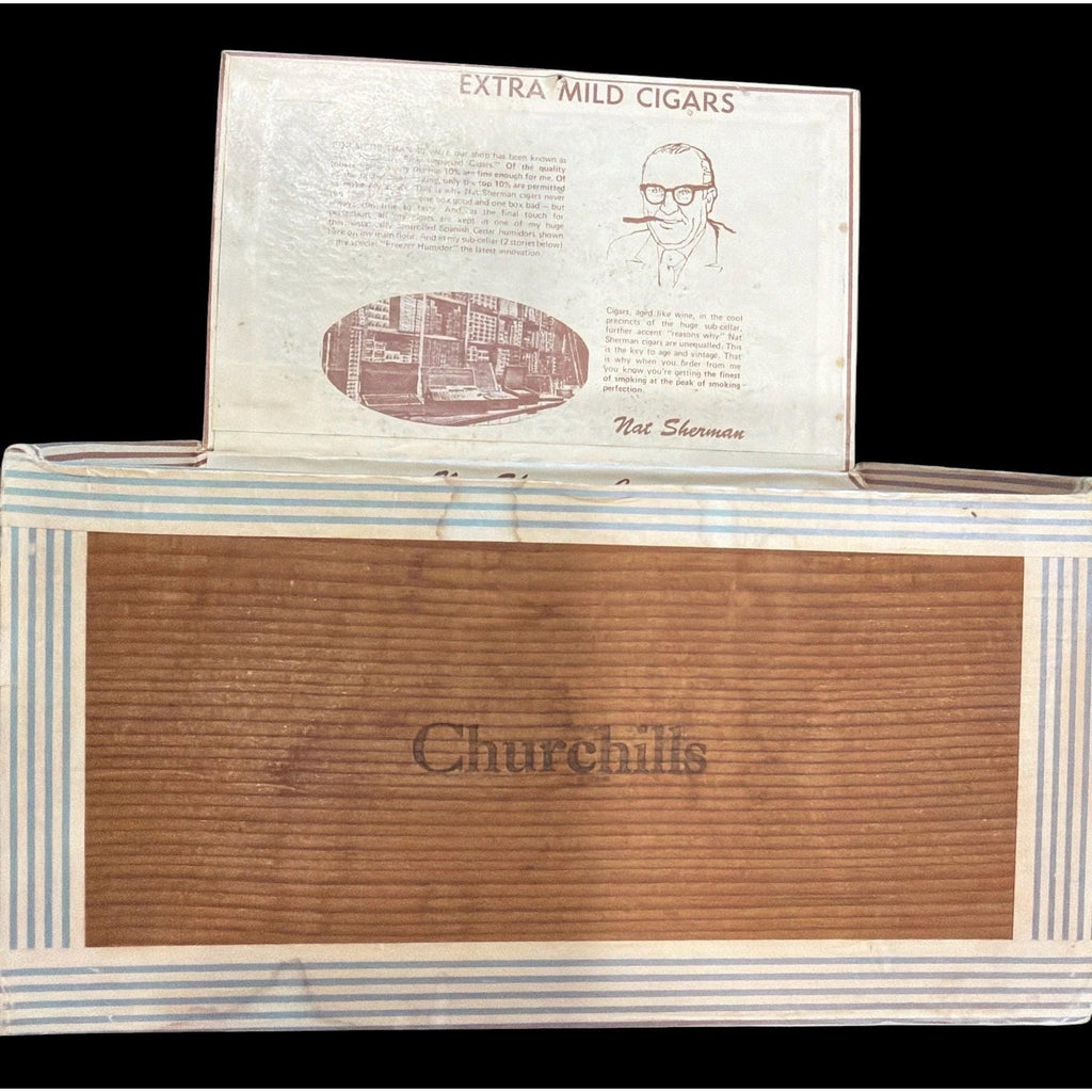 Vintage Nat Sherman Cigar Box Wood Churchill Double Claro Tobacciana