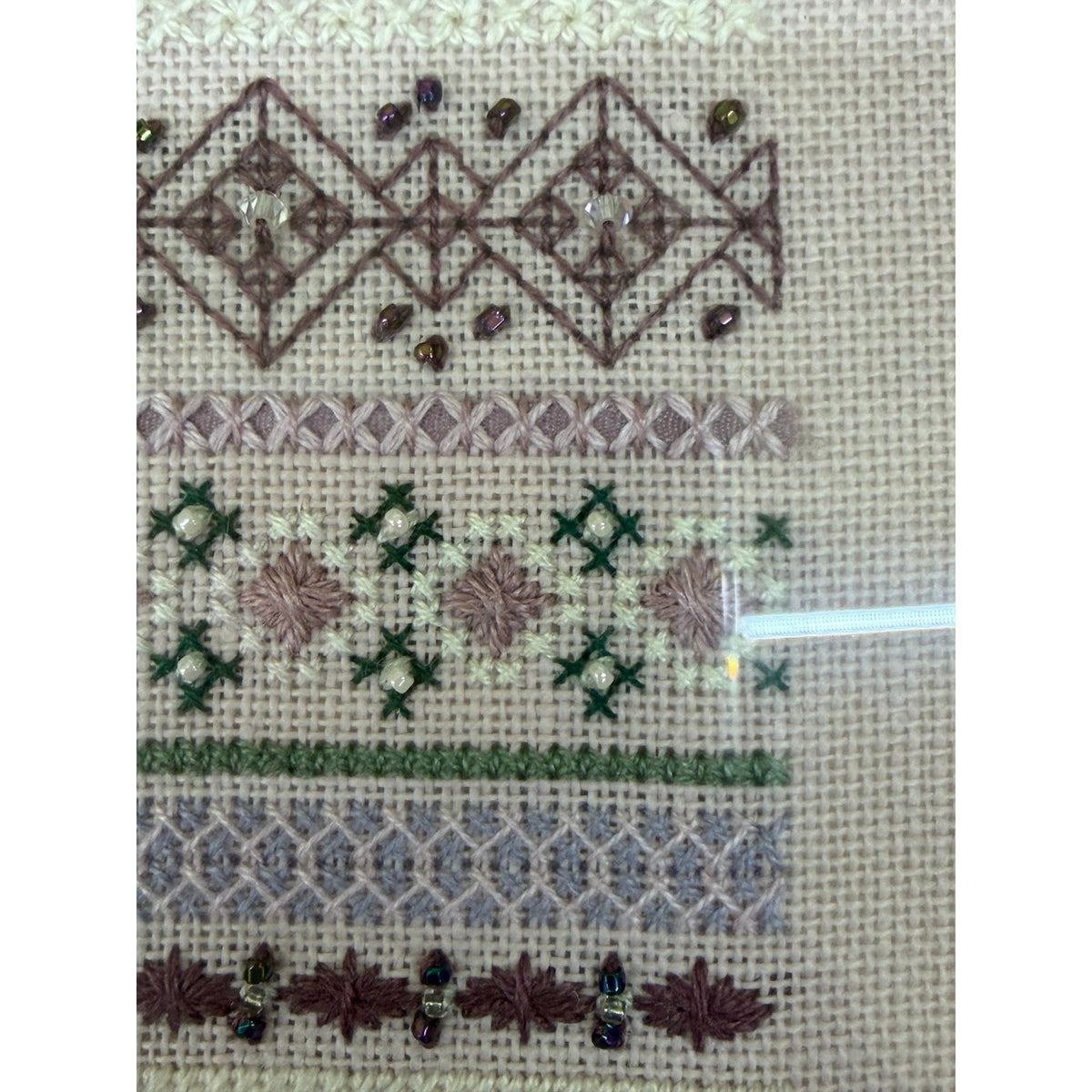 Just Nan Silver Needle Cross Stitch Sampler Beaded Framed Vintage 1994 – additional view 7