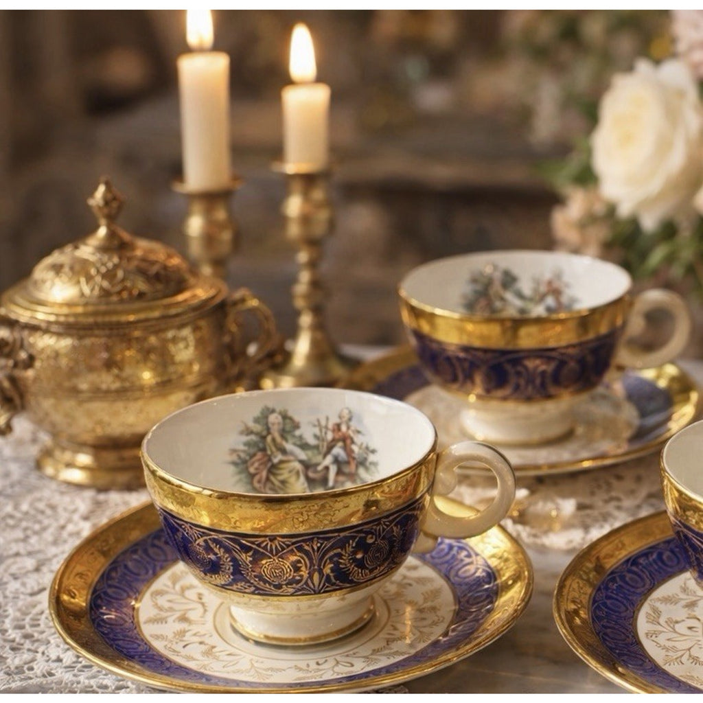 Vintage Bromley Teacups & Saucers Pair 22K Gold Taylor Smith & Taylor
