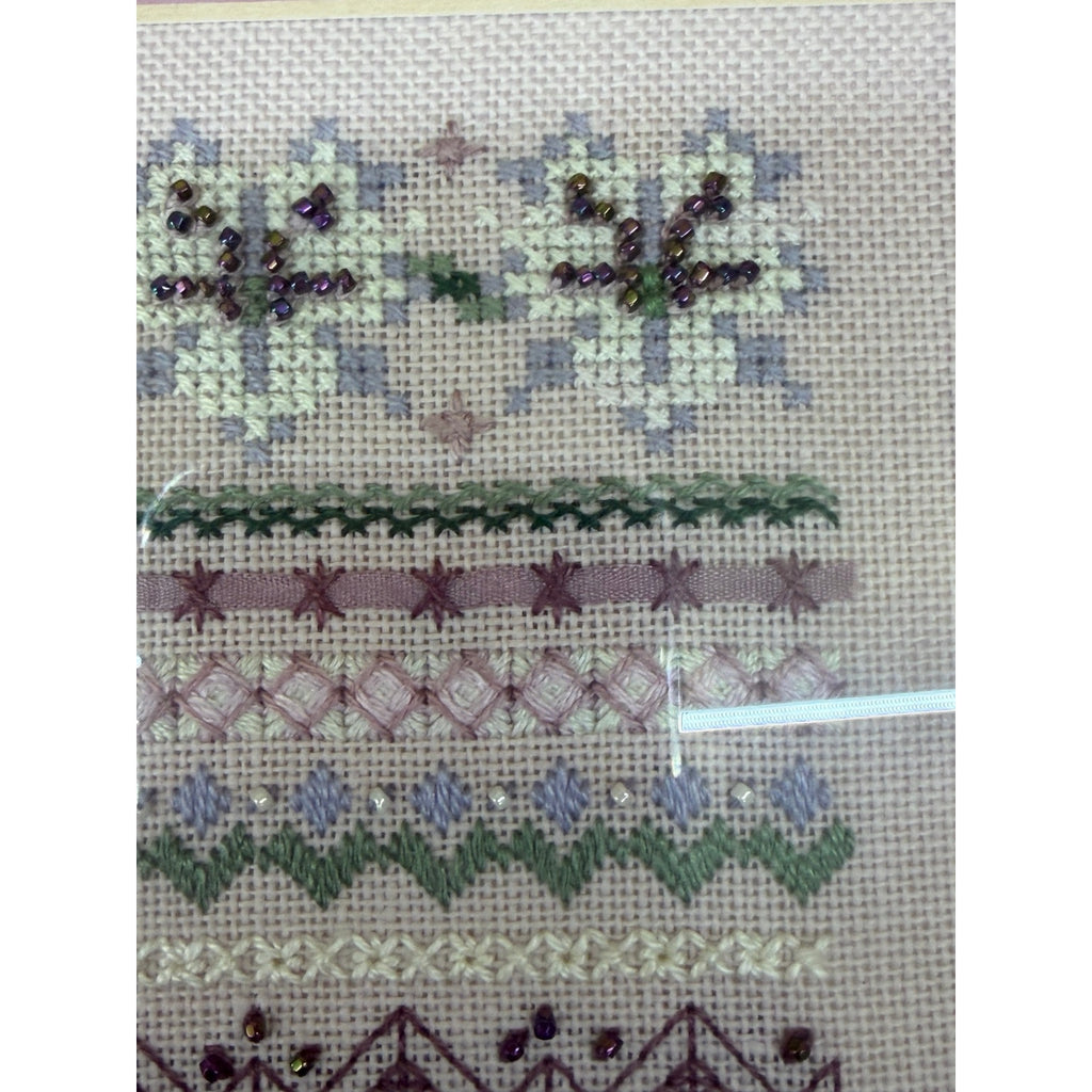 Just Nan Silver Needle Cross Stitch Sampler Beaded Framed Vintage 1994 – additional view 5
