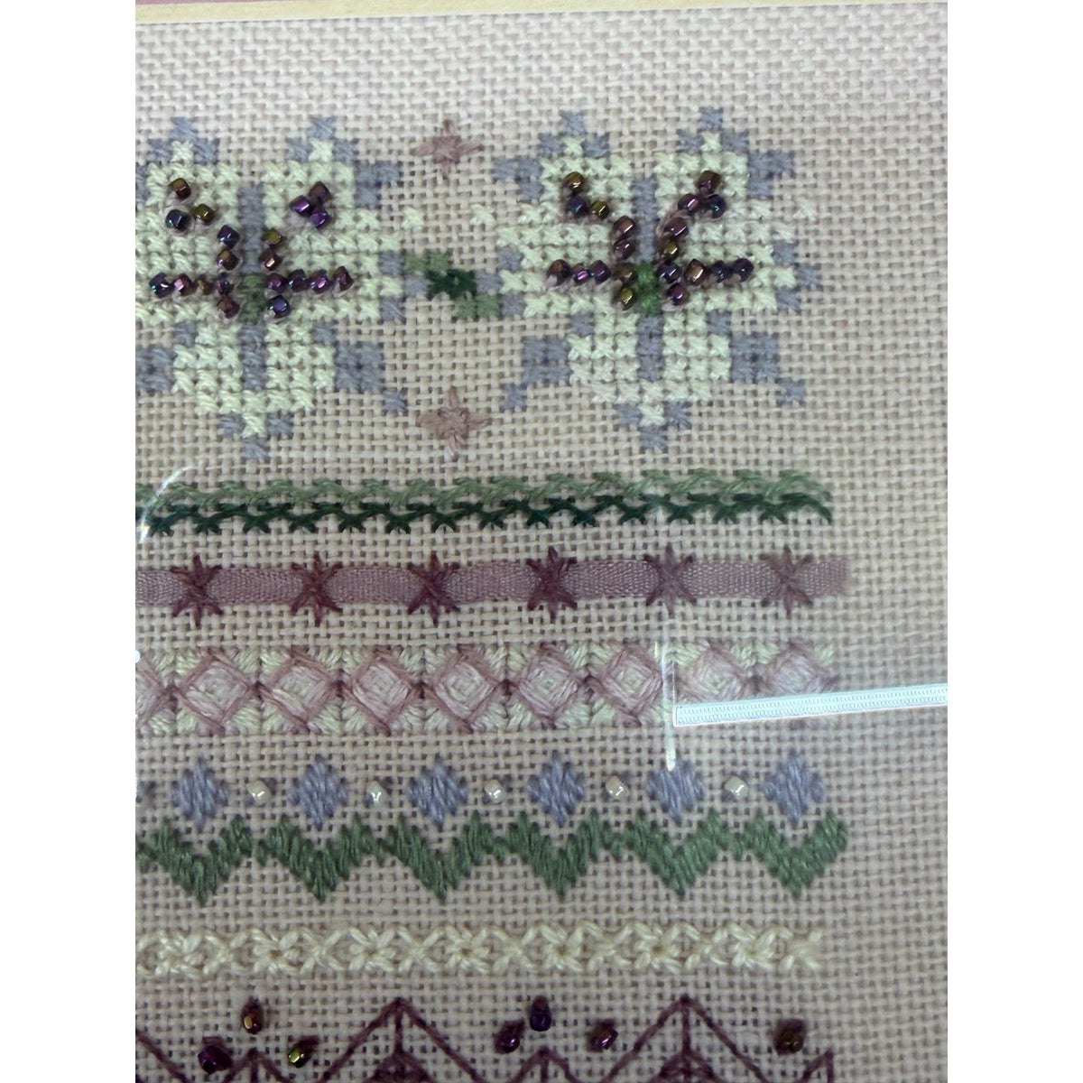 Just Nan Silver Needle Cross Stitch Sampler Beaded Framed Vintage 1994 – additional view 5