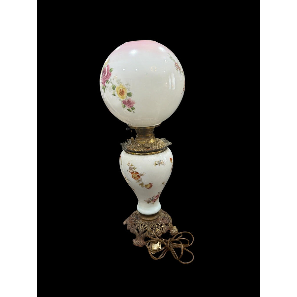 Antique Gone With The Wind Lamp, Hand Painted Roses