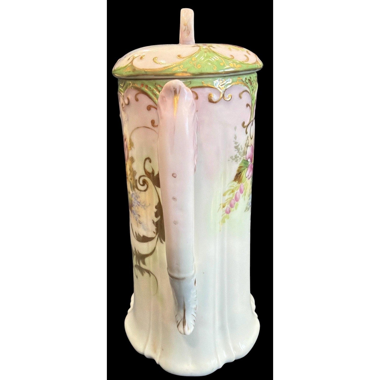 Antique Art Nouveau Chocolate Pot Hand Painted Porcelain Floral Gold Gilt 1900s