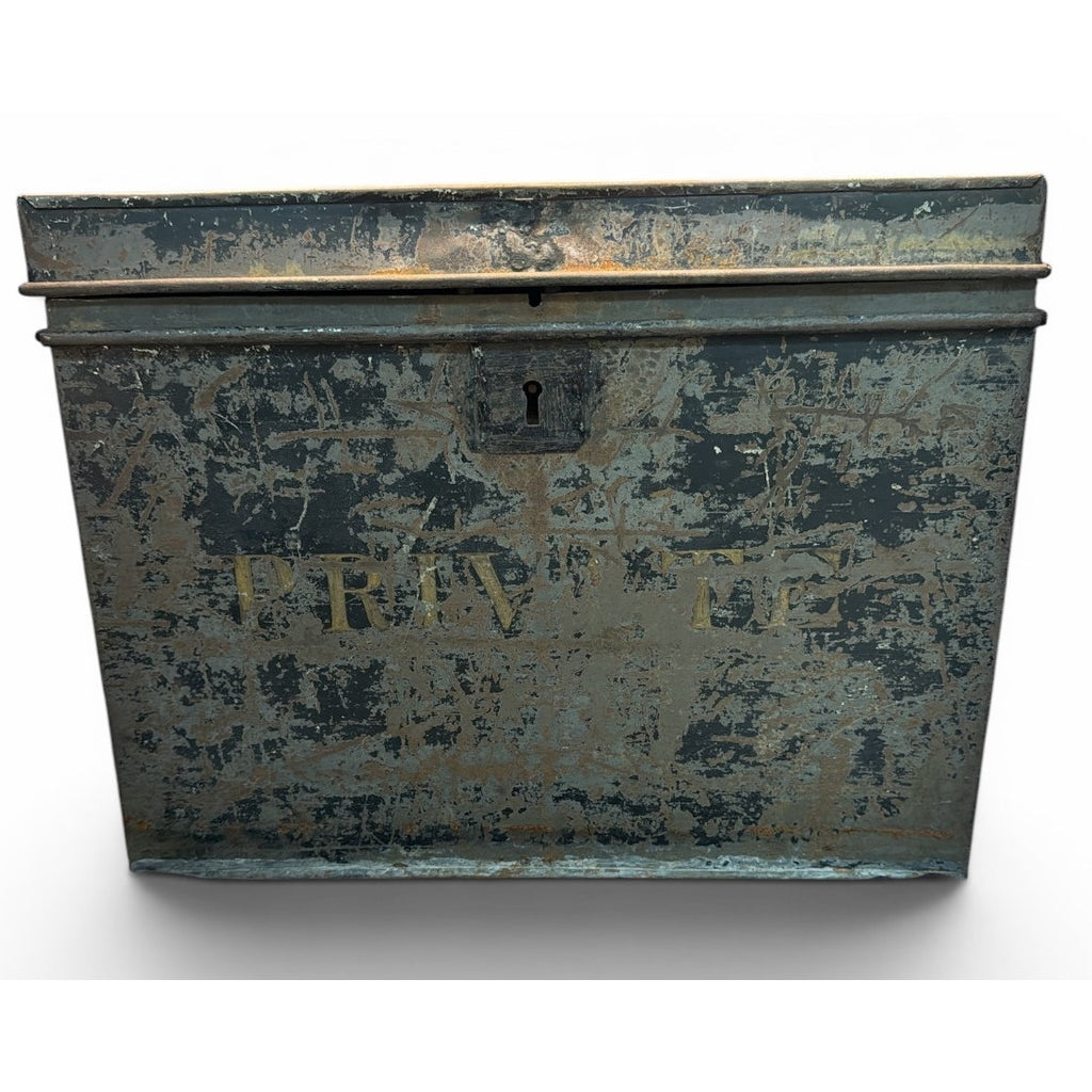 Antique Black Japanned Steel Deed Box Document Chest Industrial Storage
