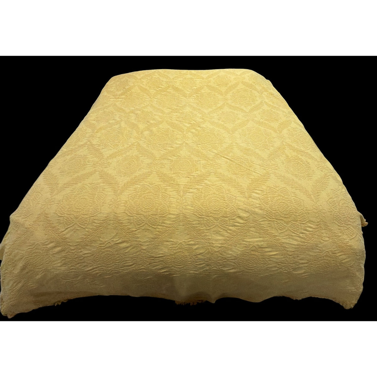 Vintage Morgan-Jones Mustard Yellow Chenille Bedspread Floral Fringe Full 92x108