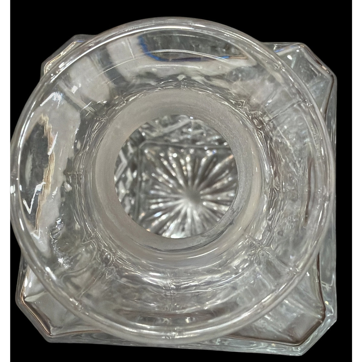 Vintage Heavy Pressed Glass Square Whiskey Decanter Starburst Stopper 9" – additional view 5