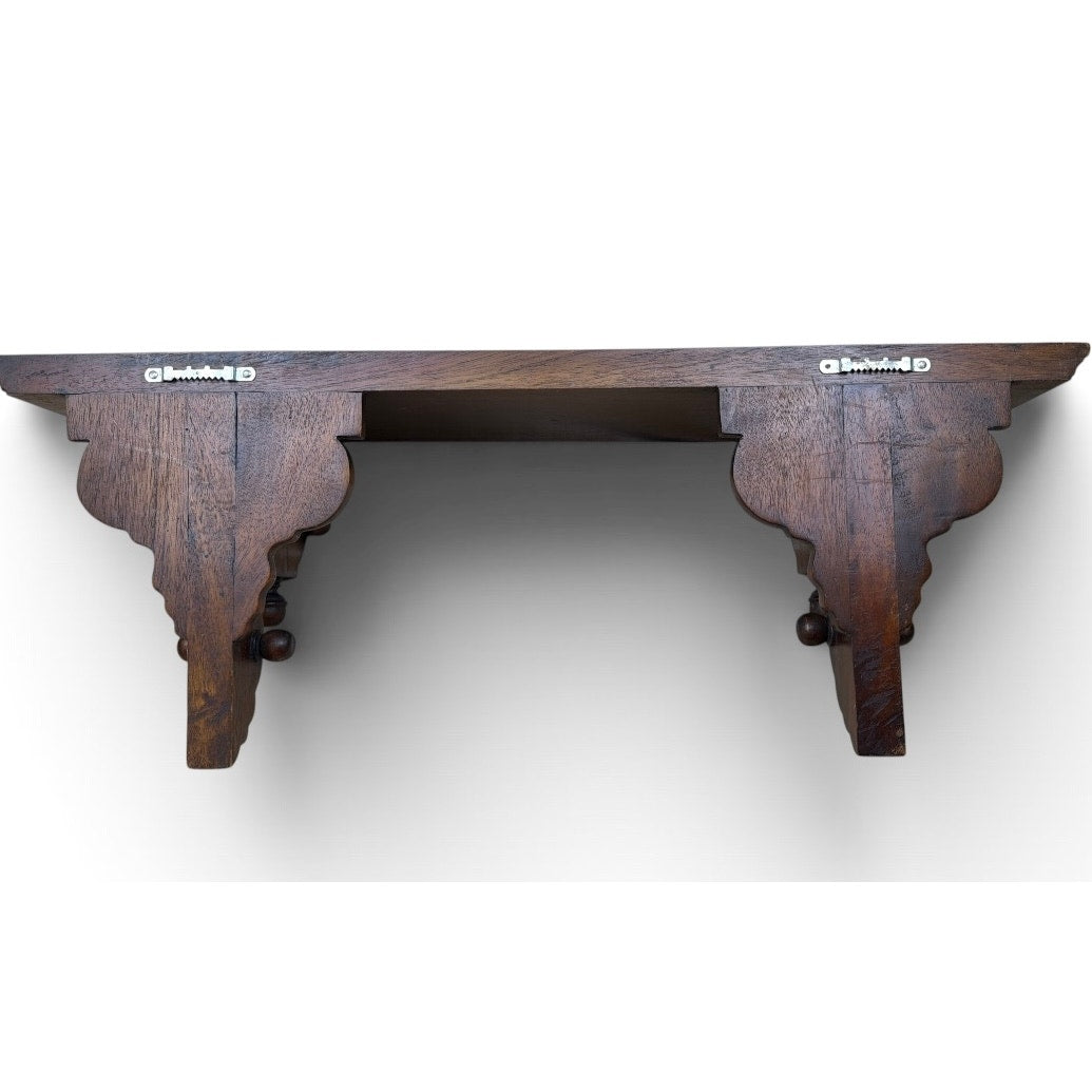 Vintage Solid Wood Plate Display Shelf with Carved Corbels, Colonial Revival