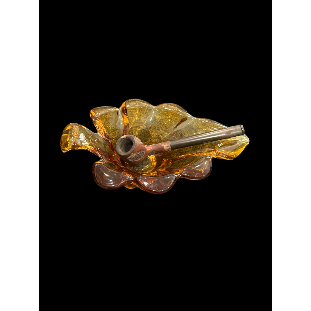 Vintage Amber Glass Pipe Ashtray with Pipe Mid Century Modern Tobacciana MCM