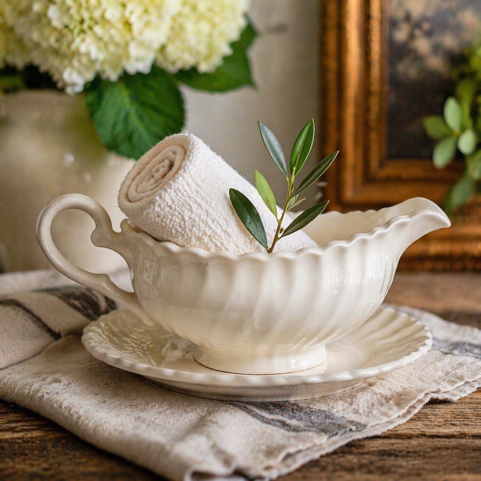 Vintage Johnson Brothers Ironstone Gravy Boat England Farmhouse Decor White