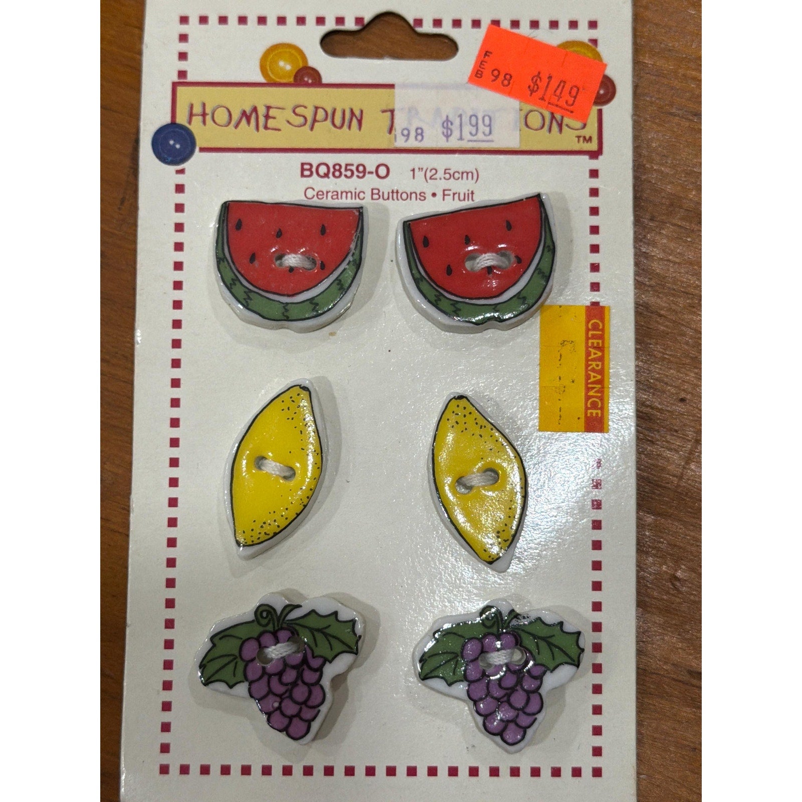 Vintage Ceramic Fruit Buttons Cottagecore Sewing Watermelon Lemon Grapes