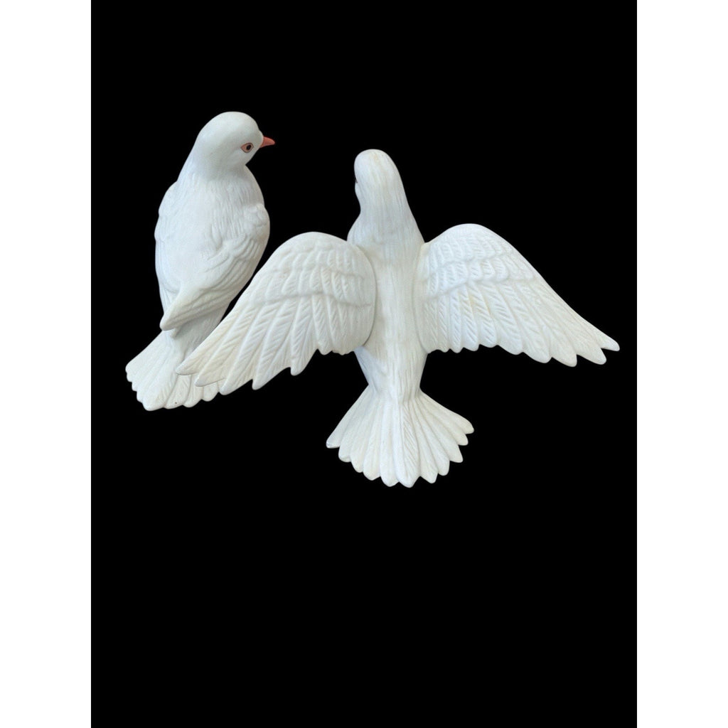 Vintage HOMCO Bisque Porcelain Dove Figurines Pair #8856 White Birds