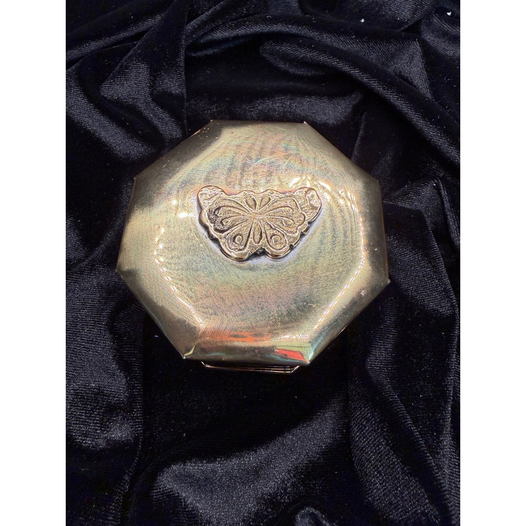Vintage Brass Butterfly Trinket Box Octagonal Hinged Jewelry Keepsake Box