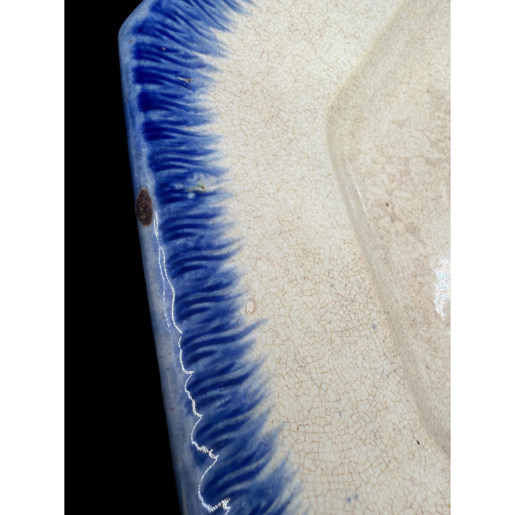 Antique Leeds-Type Blue Feather Edge Platter 15.5" English Creamware 1800-1840