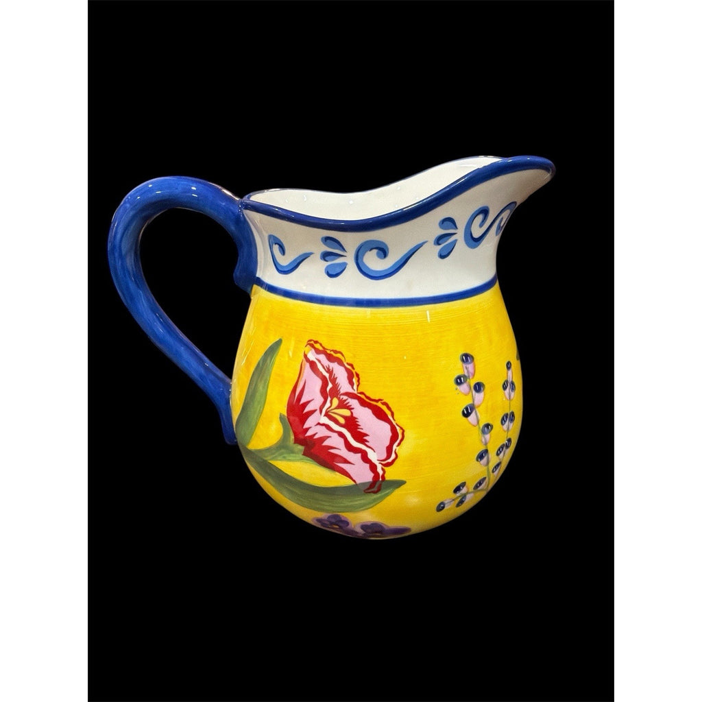 Saporma Italy Hand Painted Ceramic Pitcher Tuscan Floral Vase Yellow Blue