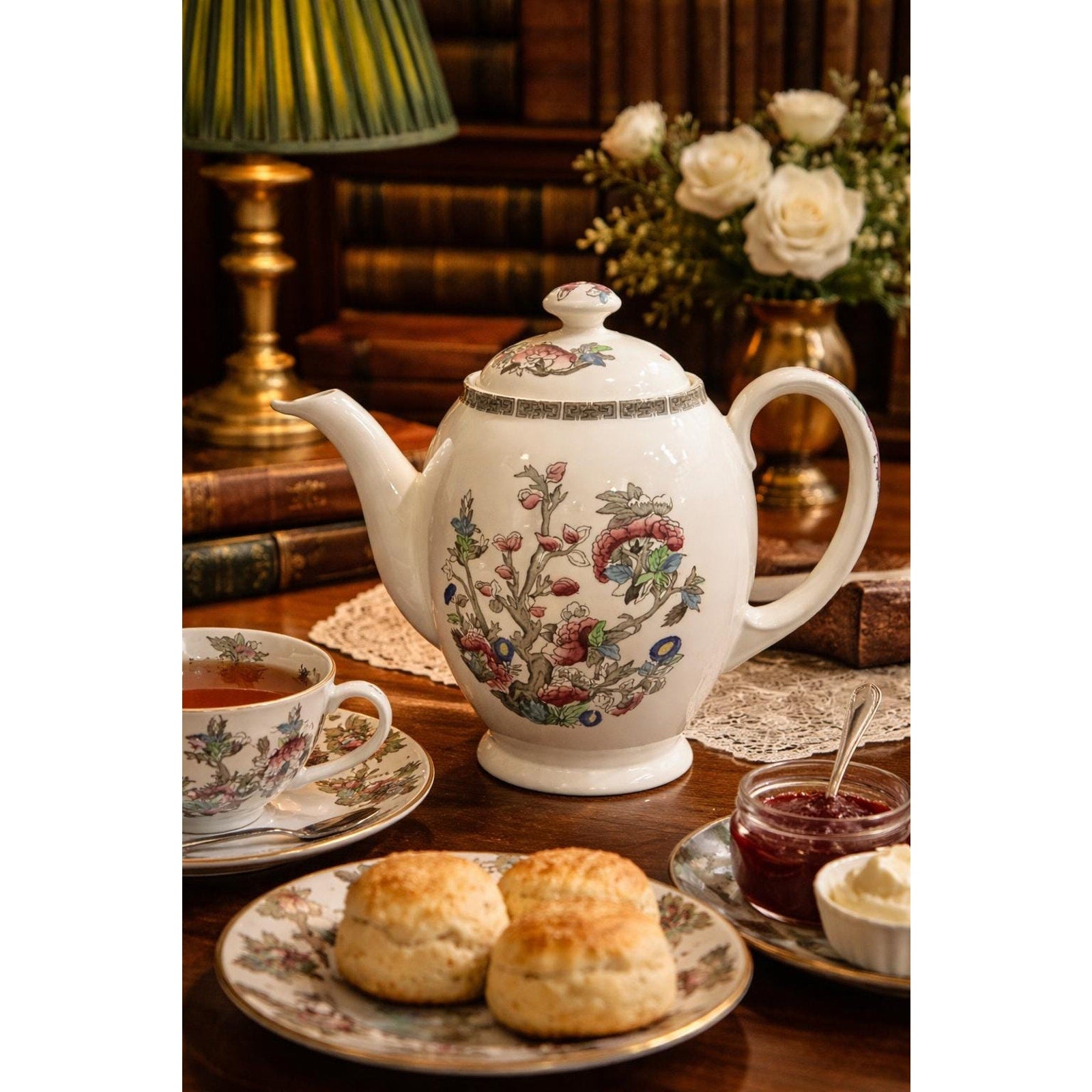 Vintage English Teapot Johnson Bros Indian Tree Floral Cottagecore Tea