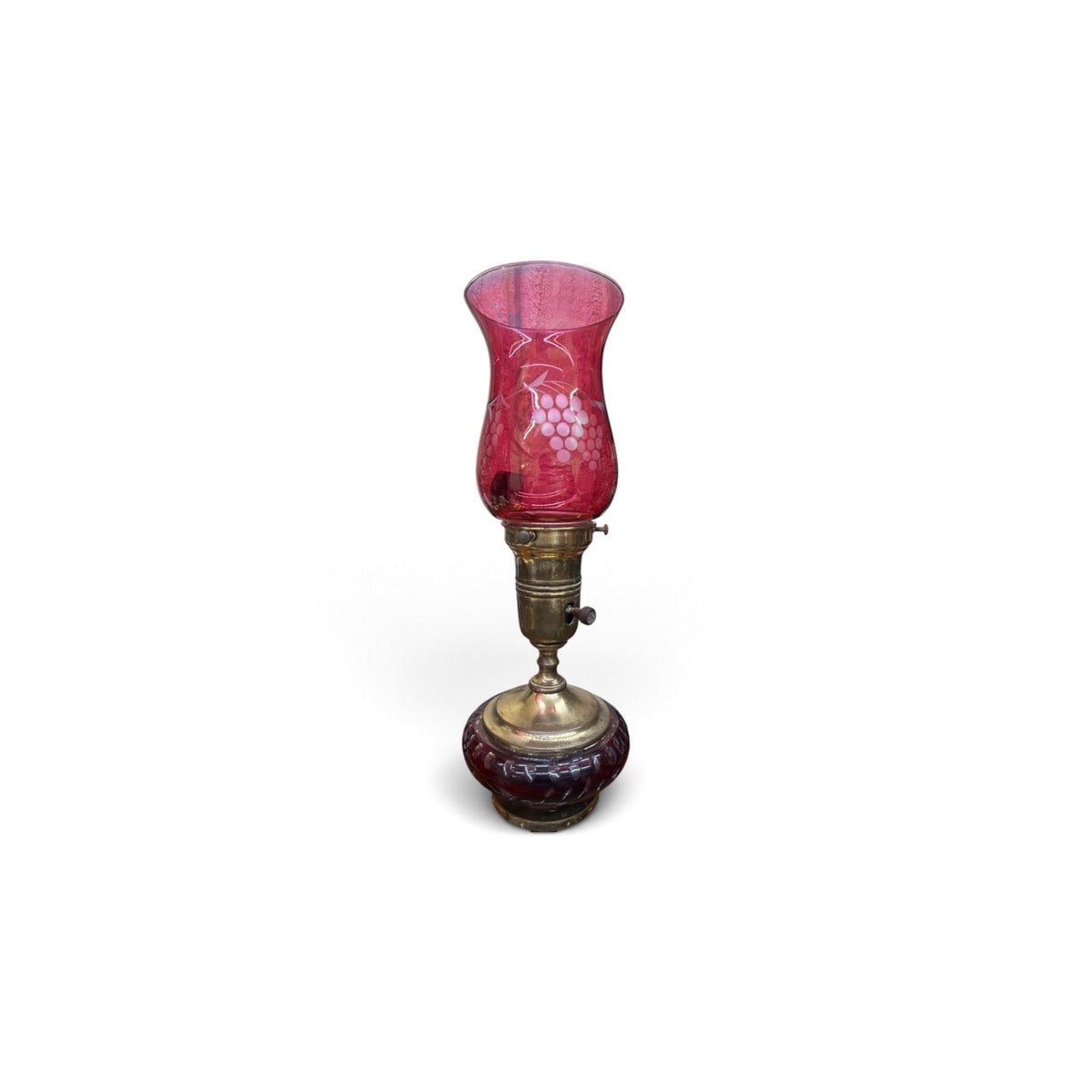 Pair Antique Victorian Ruby Cut Glass Lamps Brass Marble Bases 21.5"