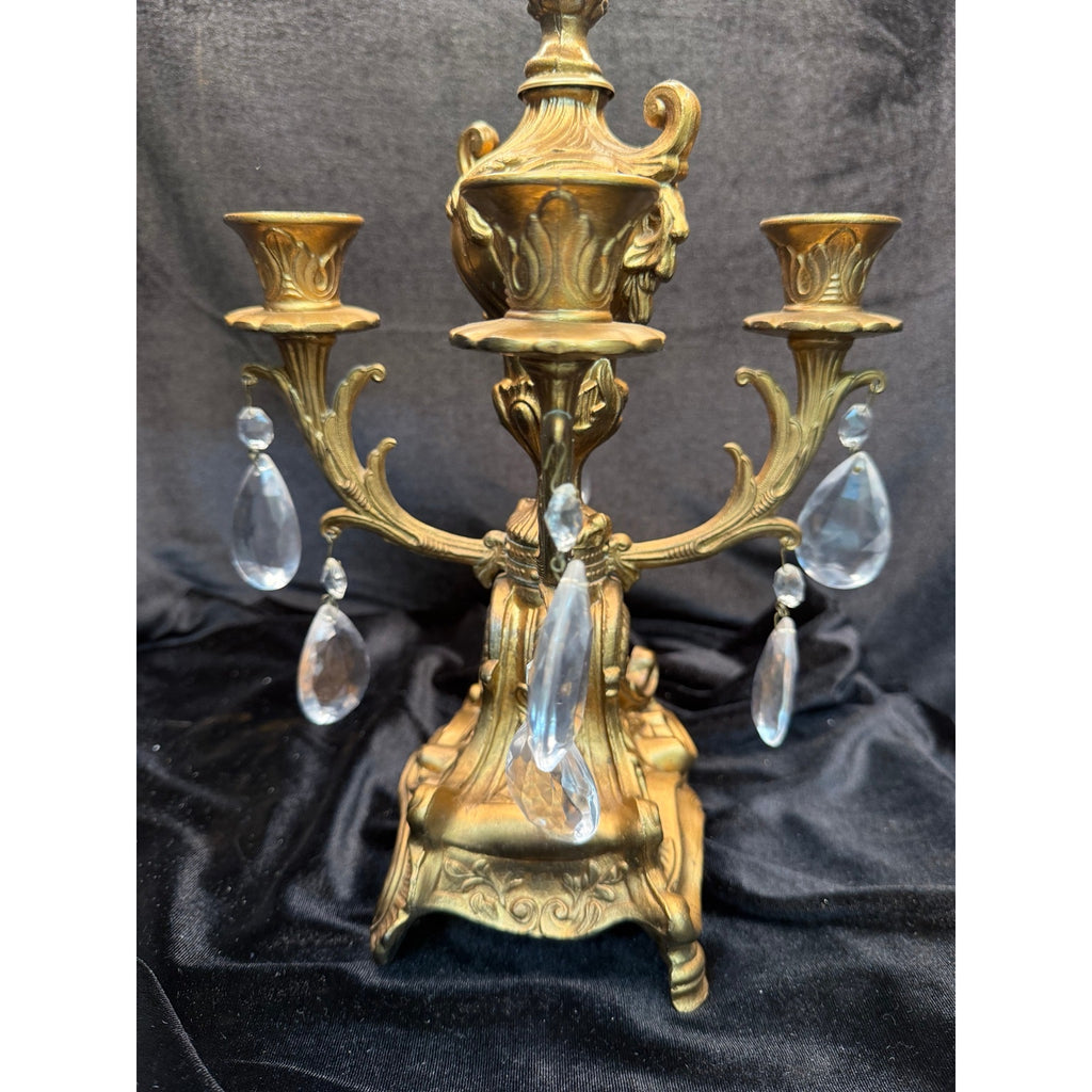 Vintage Gold Tone Crystal Prism 4 Light Candelabra Taper Candle Holder
