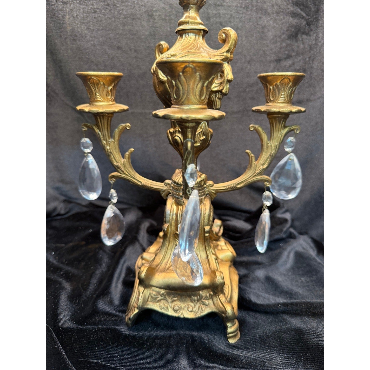 Vintage Gold Tone Crystal Prism 4 Light Candelabra Taper Candle Holder