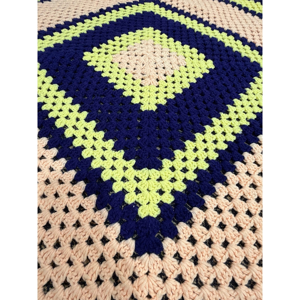 The Sunday Social Vintage Crochet Afghan 56" Peach Purple Yellow Granny Square – additional view 5