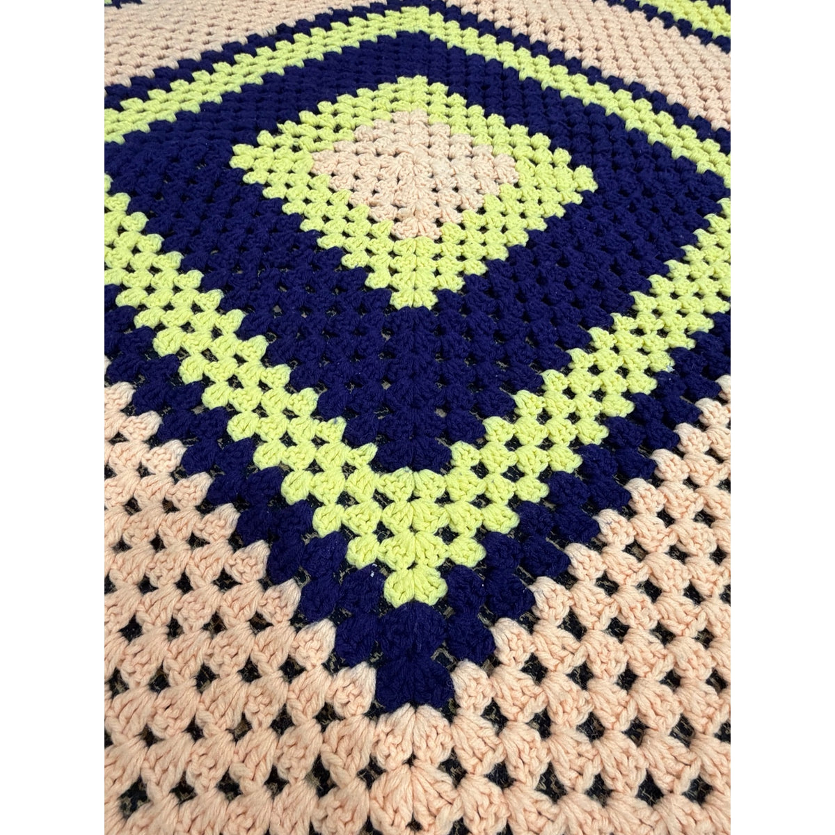 The Sunday Social Vintage Crochet Afghan 56" Peach Purple Yellow Granny Square – additional view 5