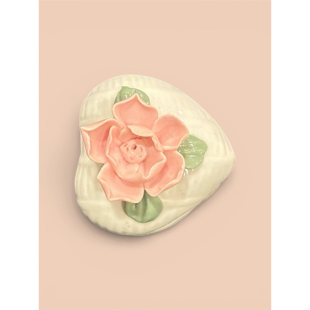 Porcelain Rose Trinket Box Heart-Shaped Bridal Keepsake & Proposal Ring Box