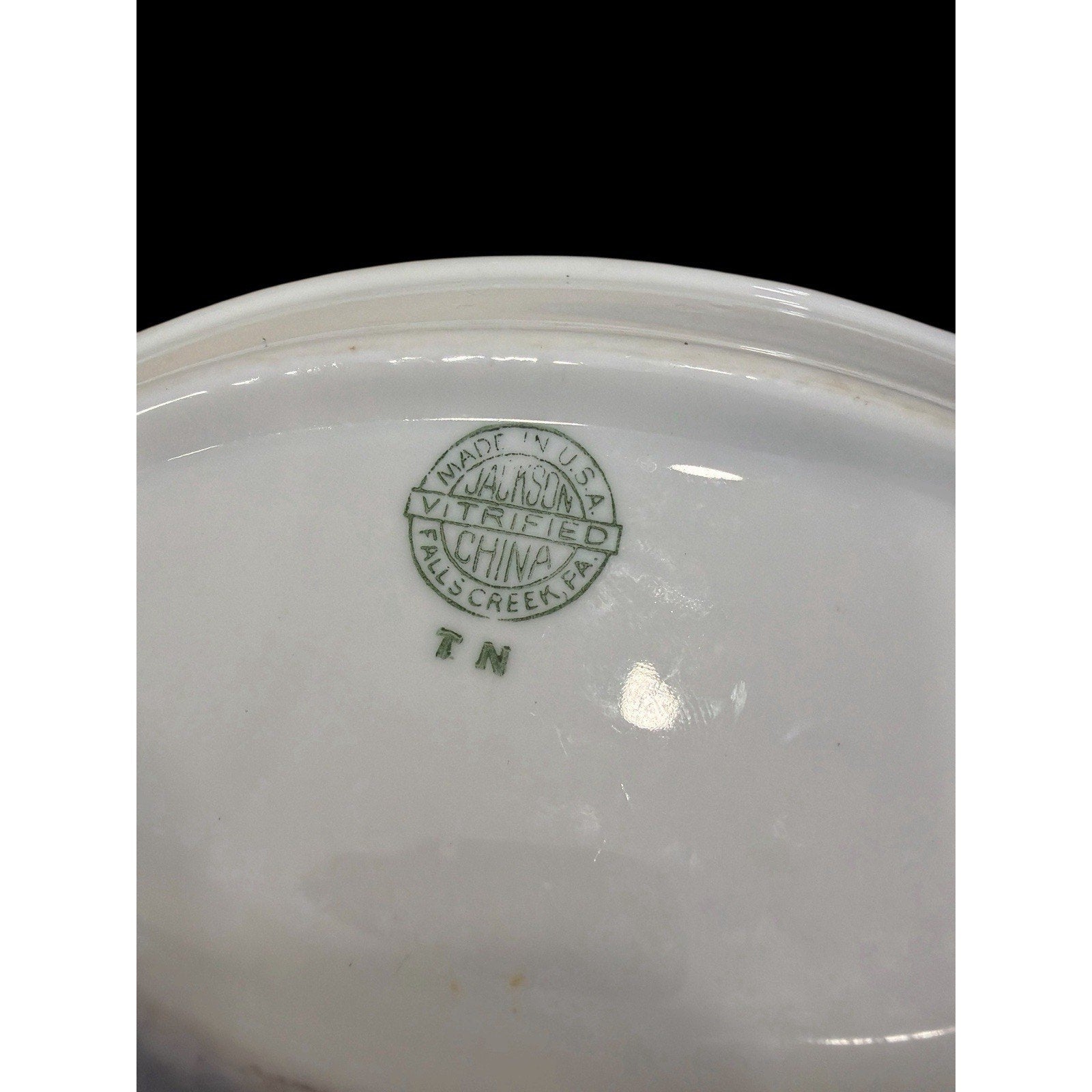 Vintage Jackson China Green Band Ironstone Oval Restaurant Ware Relish Dish USA