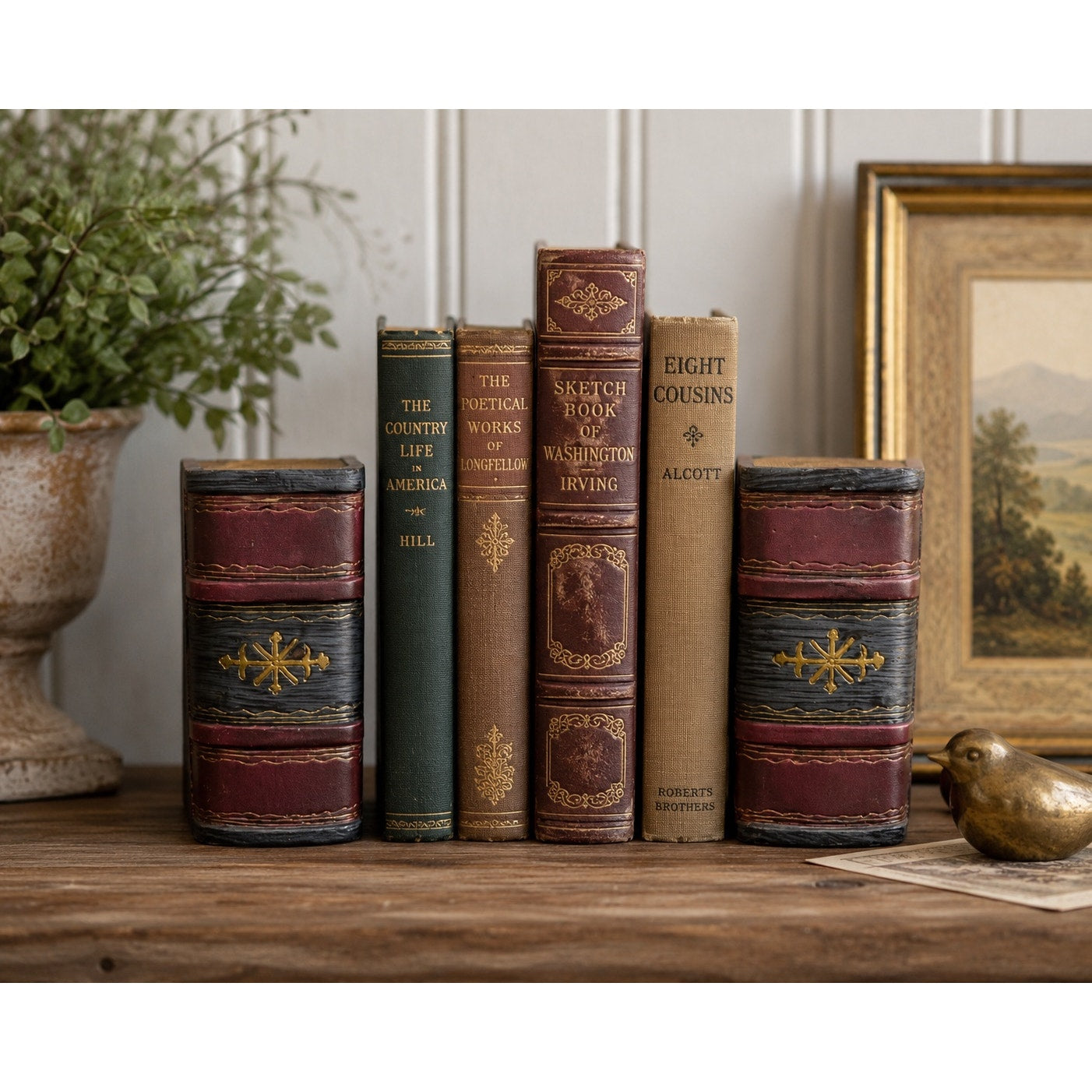 Vintage Faux Book Bookends Pair | Decorative Library Bookends | Traditional Study Decor | Book Lover Gift