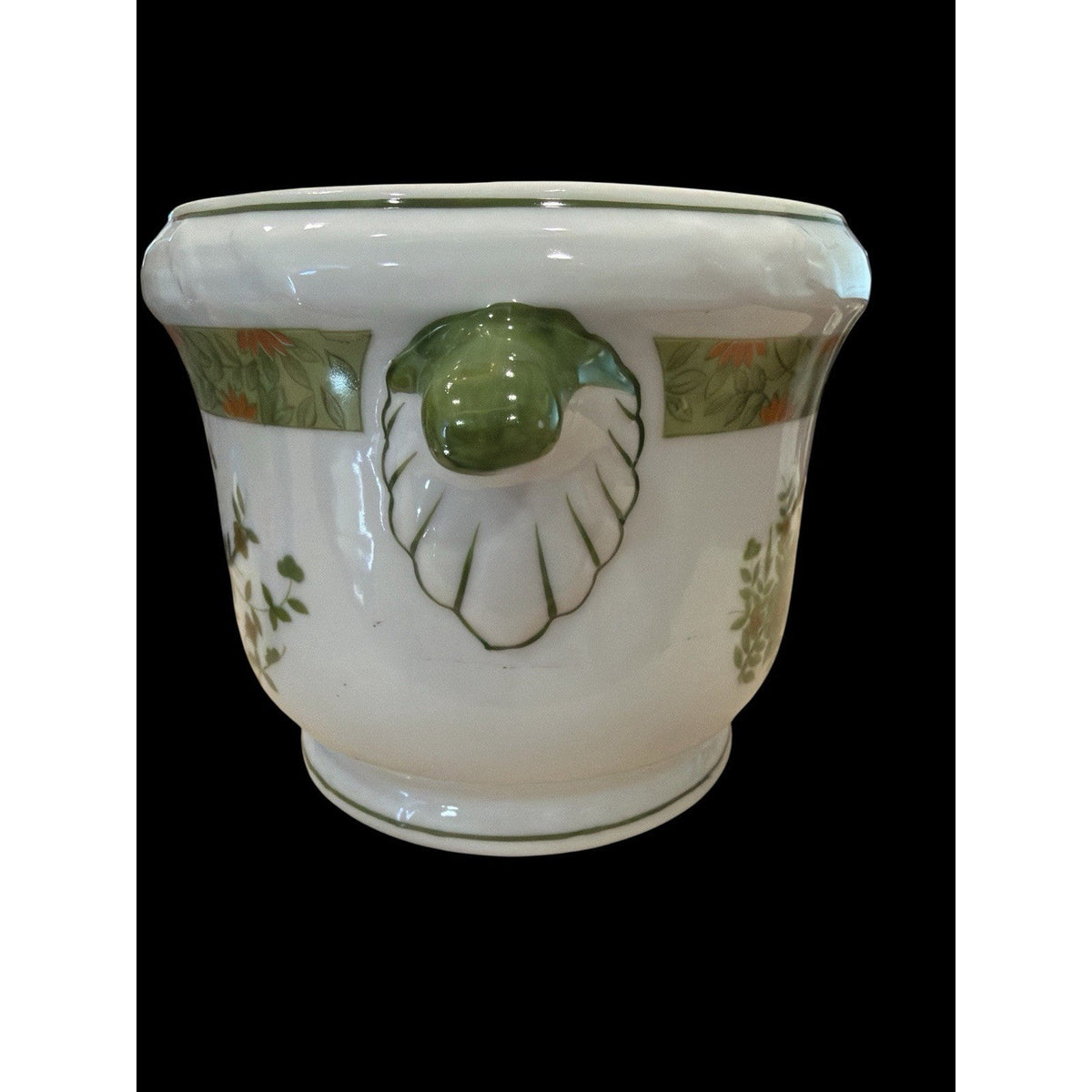 Vintage Schmid Design Folio Porcelain Jardiniere Floral Handled Planter Japan