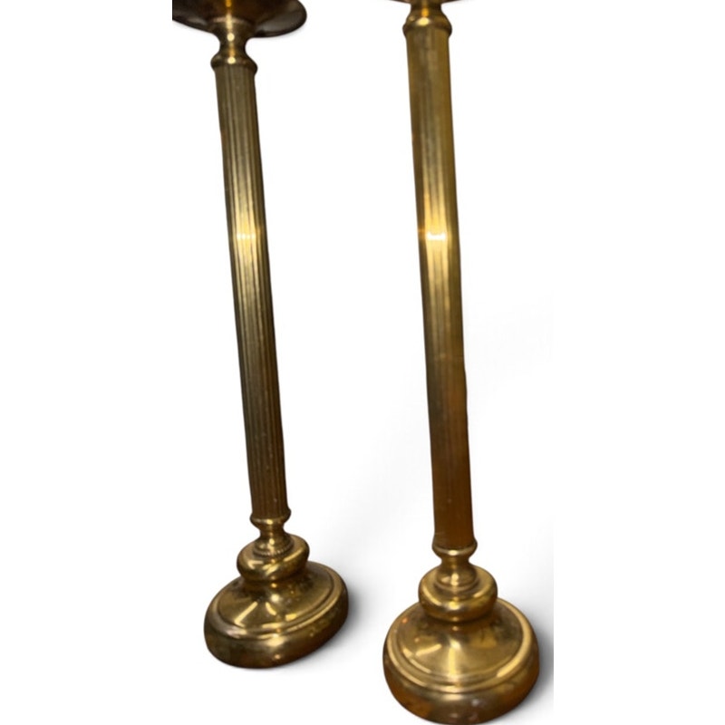 Vintage Solid Brass Candlesticks Pair 14” Tall Fluted Column Taper Holders