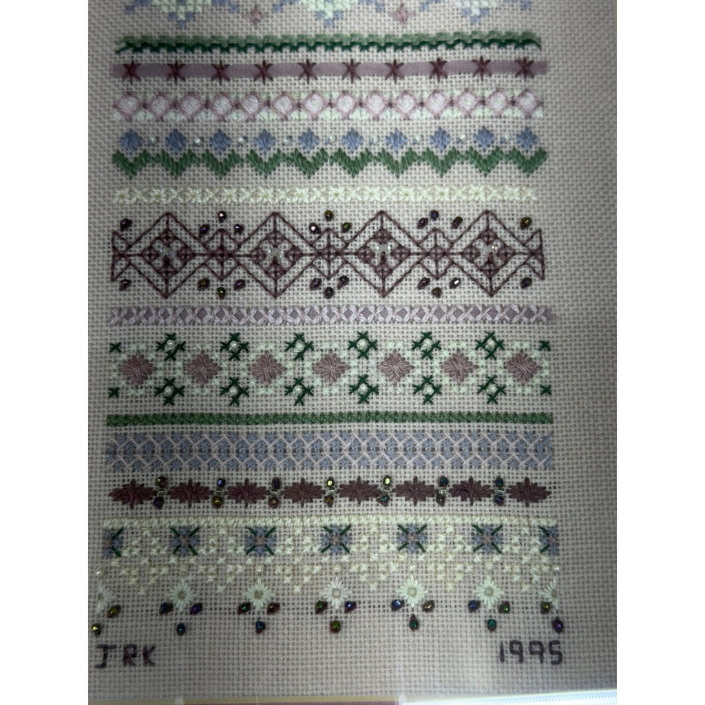 Just Nan Silver Needle Cross Stitch Sampler Beaded Framed Vintage 1994 – additional view 12